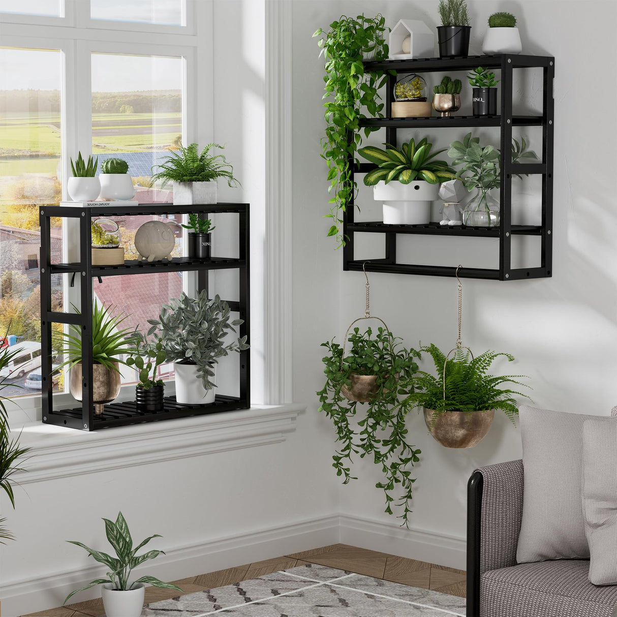 PPN Towel Rack Bathroom Storage Shelves Over The Toilet with Towel Bar 100% Bamboo Adjustable Height Floating Shelf Wall Shower Shelf for Small Space Bathroom Kitchen Multi Usage (Black-1Pack) PPN