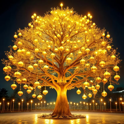 5D Diamond Art Kits for Adults Beginners,Golden Tree DIY Full Round Drill Diamond Painting Kits, Paint by Diamonds Dots Gem Art Easy,Home Wall Decor 14X14 Inch