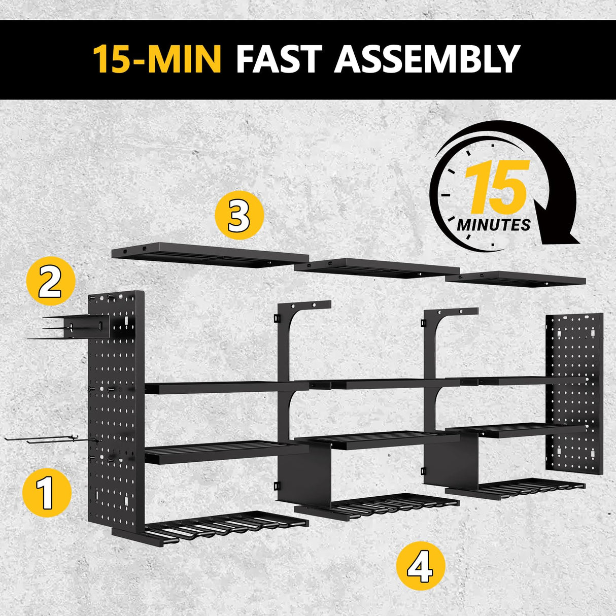 RacKeaLsi 49" W Large Power Tool Organizer Wall Mount, 4 Layer Heavy Duty Metal Tool Storage Rack with 12 Drills Holder, Utility Racks for Garage Workshop, Ideal Garage Organization RacKeaLsi
