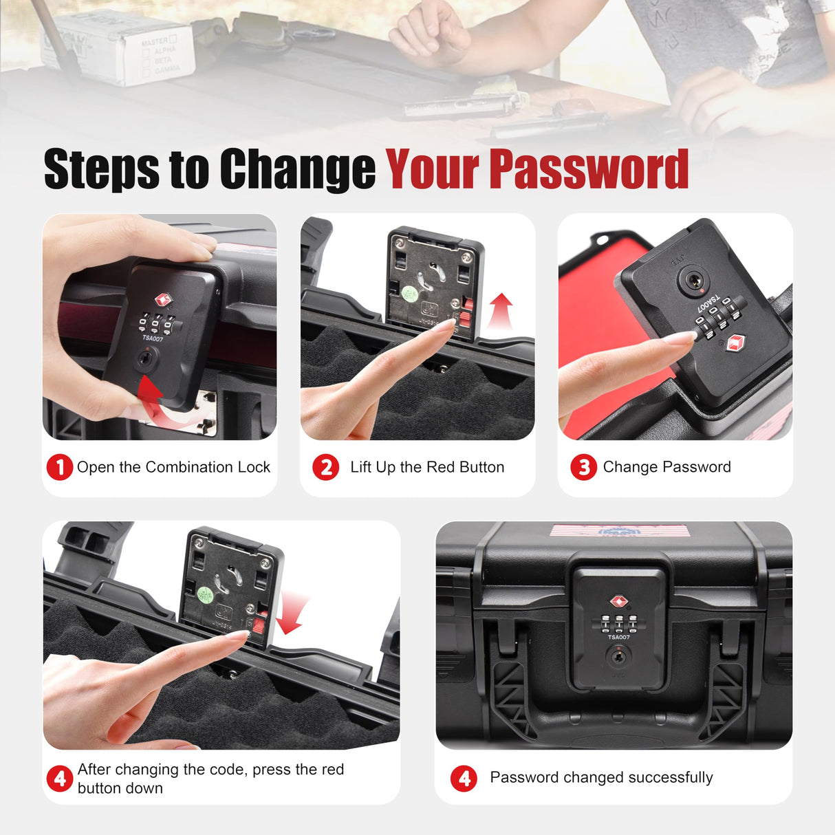 Kinghardcase Gun Safe Case for Pistol, TSA Combination Lockable Pistol Case Hard Shell Waterproof & Shock Proof, 10.6”*8.8”*4” Gun Lock Box for Travel Gun Case 9mm Kinghardcase