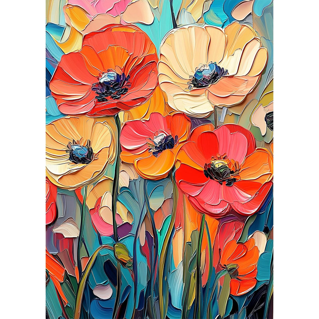 Lxmsja Abstract Poppies Diamond Art Kits for Adults, Flower Scenery DIY Full Drill Diamond Painting Kits for Beginners, 5D Gem Art Crafts for Adults, Home Wall Decor 12x16 inch Lxmsja