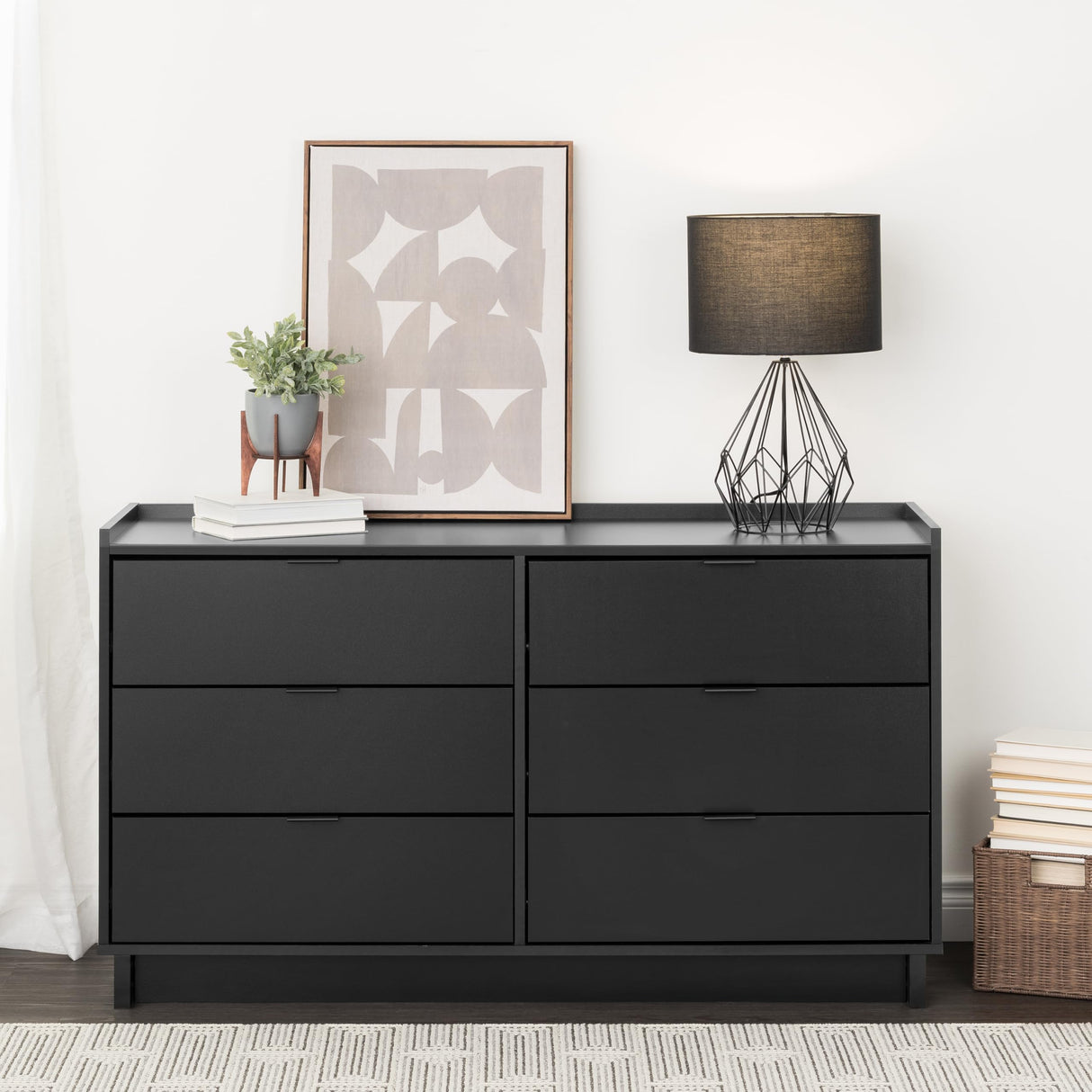 Prepac Simply Modern 6-Drawer Double Dresser for Bedroom, Chest of Drawers, Modern Bedroom Furniture, 52.5” wide x 16” deep x 29.5” tall, Black Prepac