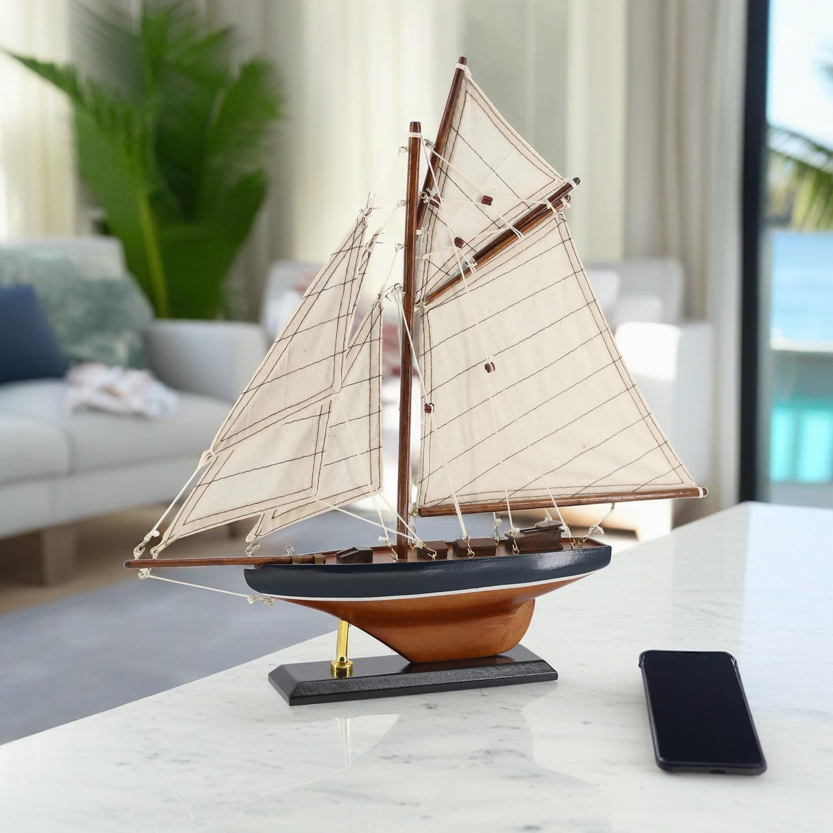 NAUTIMALL 15" Wooden Sailboat Decor Classic Columbia America's Cup Ship Model Nautical Yacht Decor (CLB39-ClassicWood) NAUTIMALL