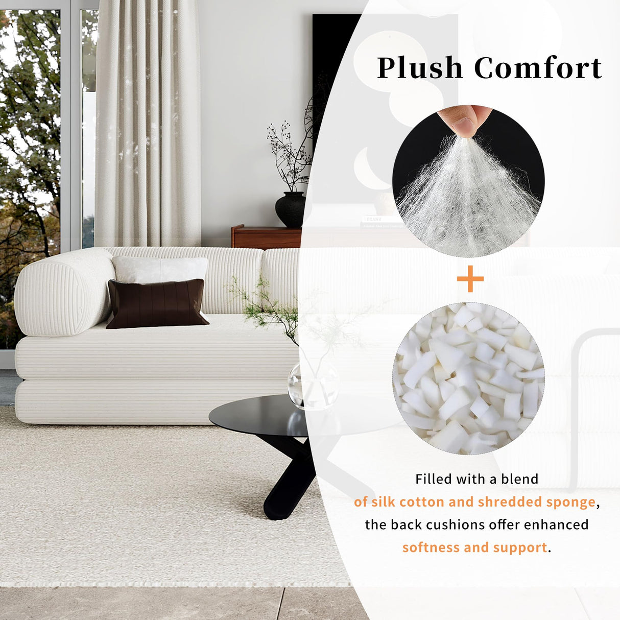 Merax L-Shaped Modular Sofa Bed in Corduroy Fabric, Convertible Sleeper Sofa Bed, 4 Seat Floor Couch for Living Rooms and Apartments, No Assembly Required, Beige Merax