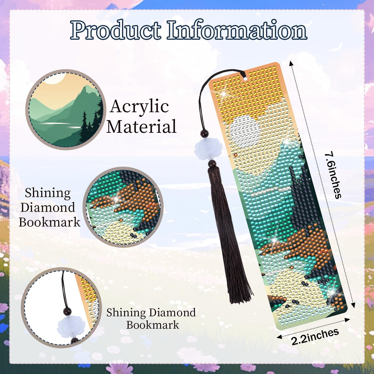 Sitsink Scenery Diamond Art Bookmarks - 6 Pcs Sunset Diamond Painting Bookmark Kits with Tassels, Sunrise DIY Gem Art Rhinestone Crafting Kit for Adults Women Sitsink