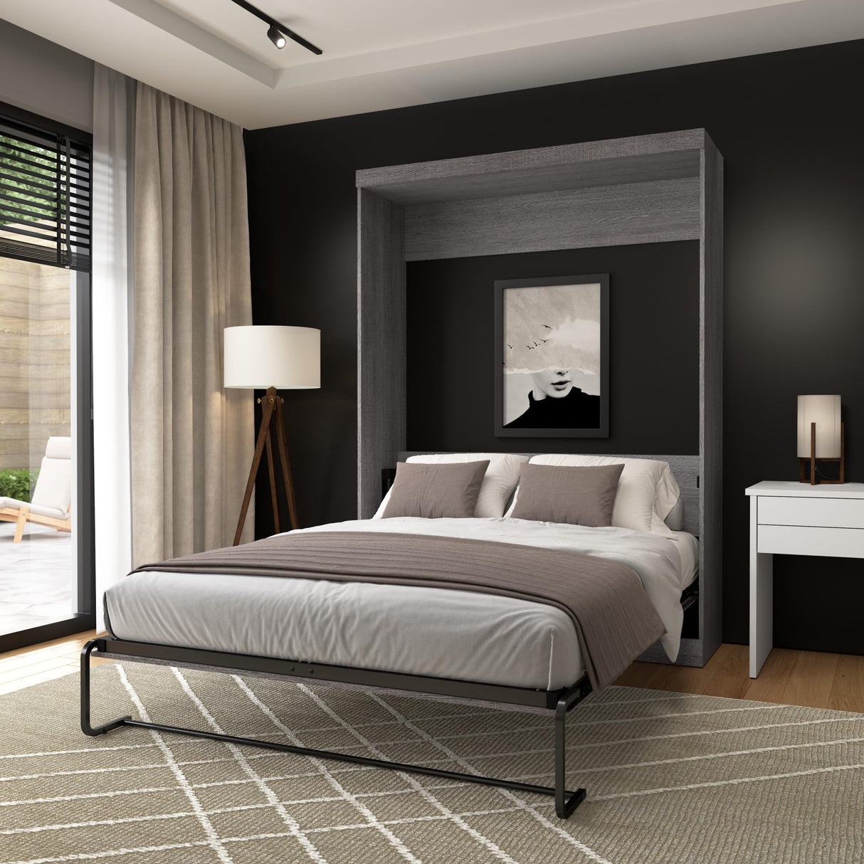 Bestar Nebula 65W Queen Murphy Bed in Bark Gray, Sleeping Arrangement for Multipurpose Room Bestar