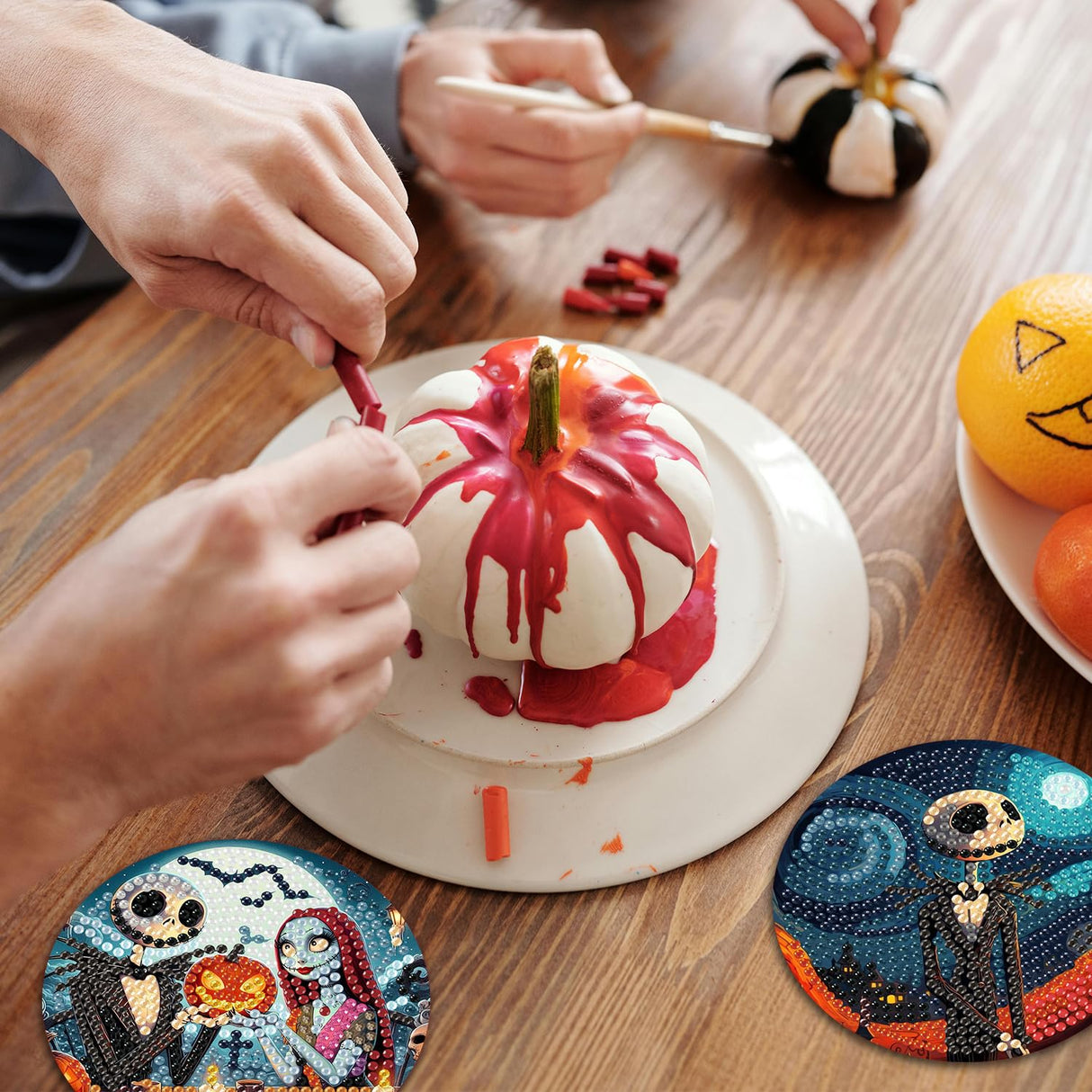 8 Pcs Halloween Diamond Painting Coasters Kits for Adults Beginners, DIY Horror Skull Diamond Art Coasters with Holder, Full Drill Rhinestone Painting Coaster Kits for Supplies Gifts 4X4 Inch. MBNTJHT