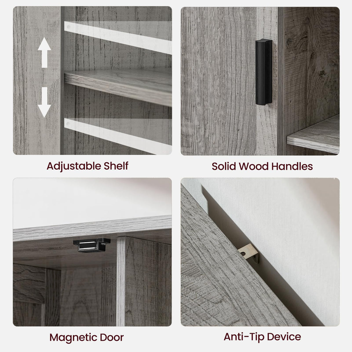 Iwell Storage Cabinet, Sideboard Buffet Cabinet with 2 Doors and 4 Storage Shelves, Floor Cabinet, Bathroom Cabinet for Living Room, Dinning Room, Entryway, Grey Iwell