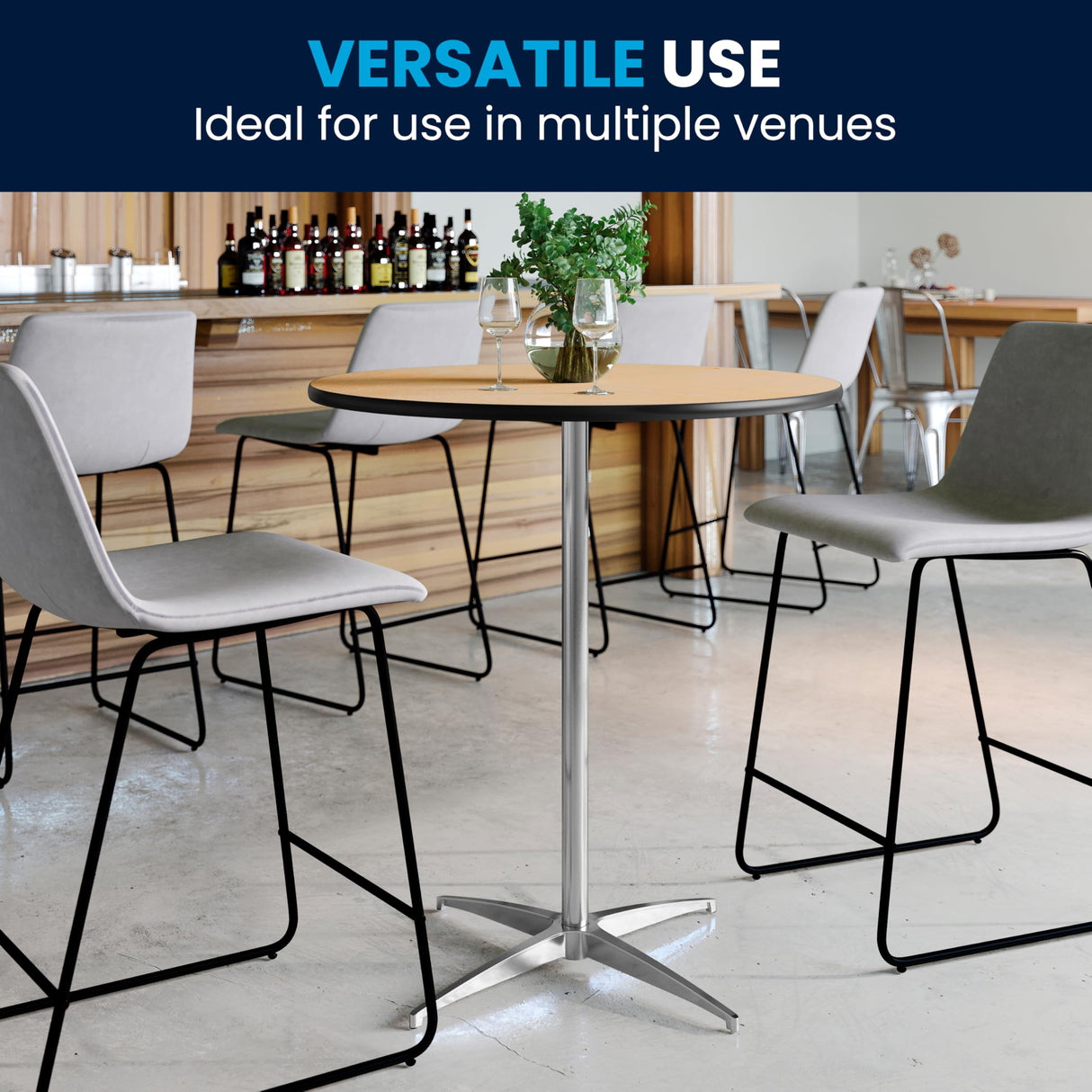 Flash Furniture Lars 30'' Round Wood Cocktail Table with 30'' and 42'' Columns, Adjustable Wood Bar Height Table for Events or Home Use, Natural Flash Furniture