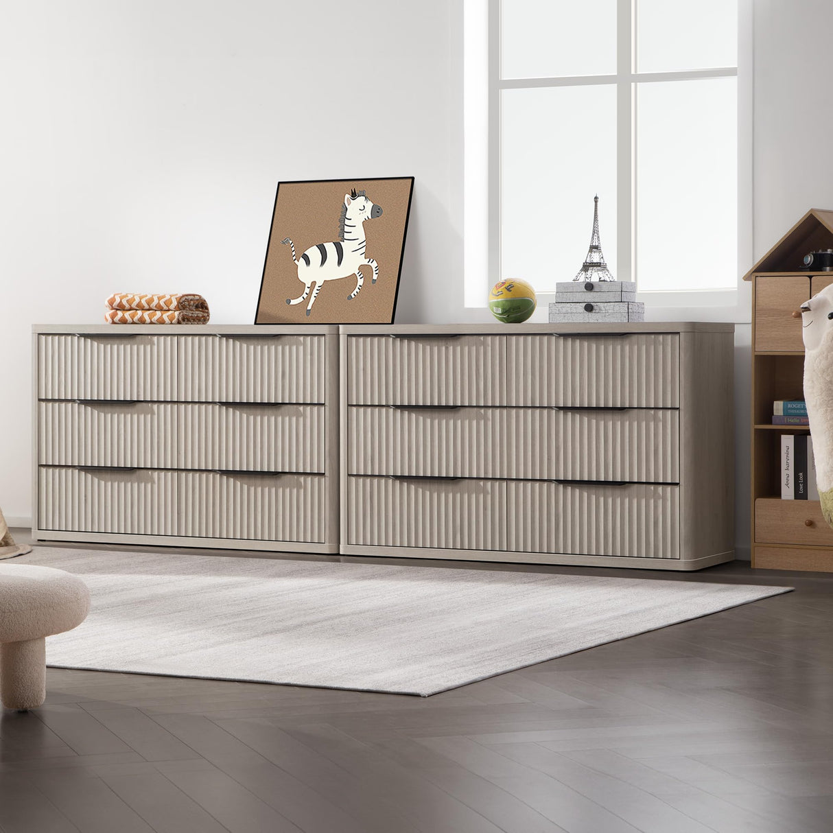 SICOTAS Dresser for Bedroom 53.5" Wide 6 Drawer Dressers & Chests of Drawers for Closet Long Large Modern TV Stand Set for Clothes Storage Fluted Clothes Closet for Hallway Entryway, White Alder SICOTAS