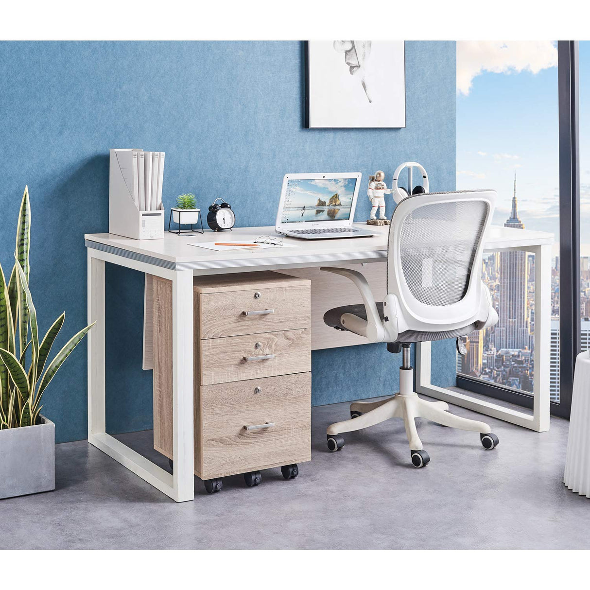 Bonnlo 26"H 3 Drawer File Cabinet with Lock, Rolling File Cabinet Under Desk, Mobile File Cabinets for Home Office, Wood File Cabinet Printer Stand for Letter Size File Folders, Assembly Required, Oak Bonnlo