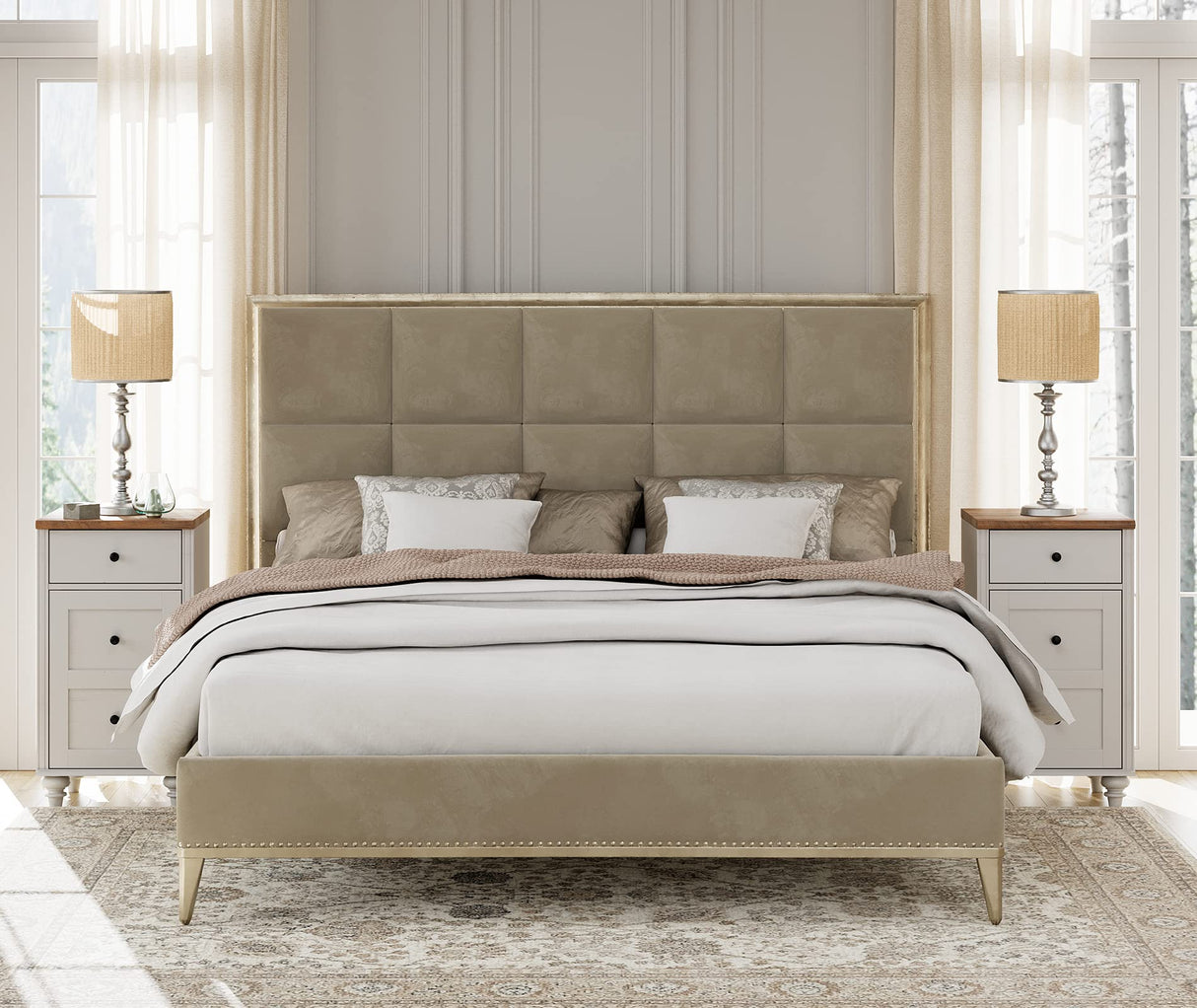 WAMPAT Set of 2 End Table with Charging Station, Wood Nightstands with Drawer and Storage Cabinet, Modern Side Tables Living Room Set of 2, Farmhouse Night Stands Bedside Table for Bedroom, White WAMPAT