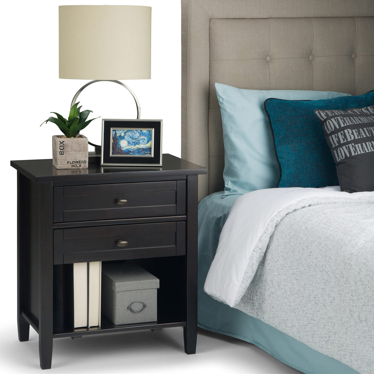 SIMPLIHOME Warm Shaker SOLID WOOD 24 Inch Wide Transitional Bedside Nightstand Table in Hickory Brown, For the Living Room and Bedroom SIMPLIHOME