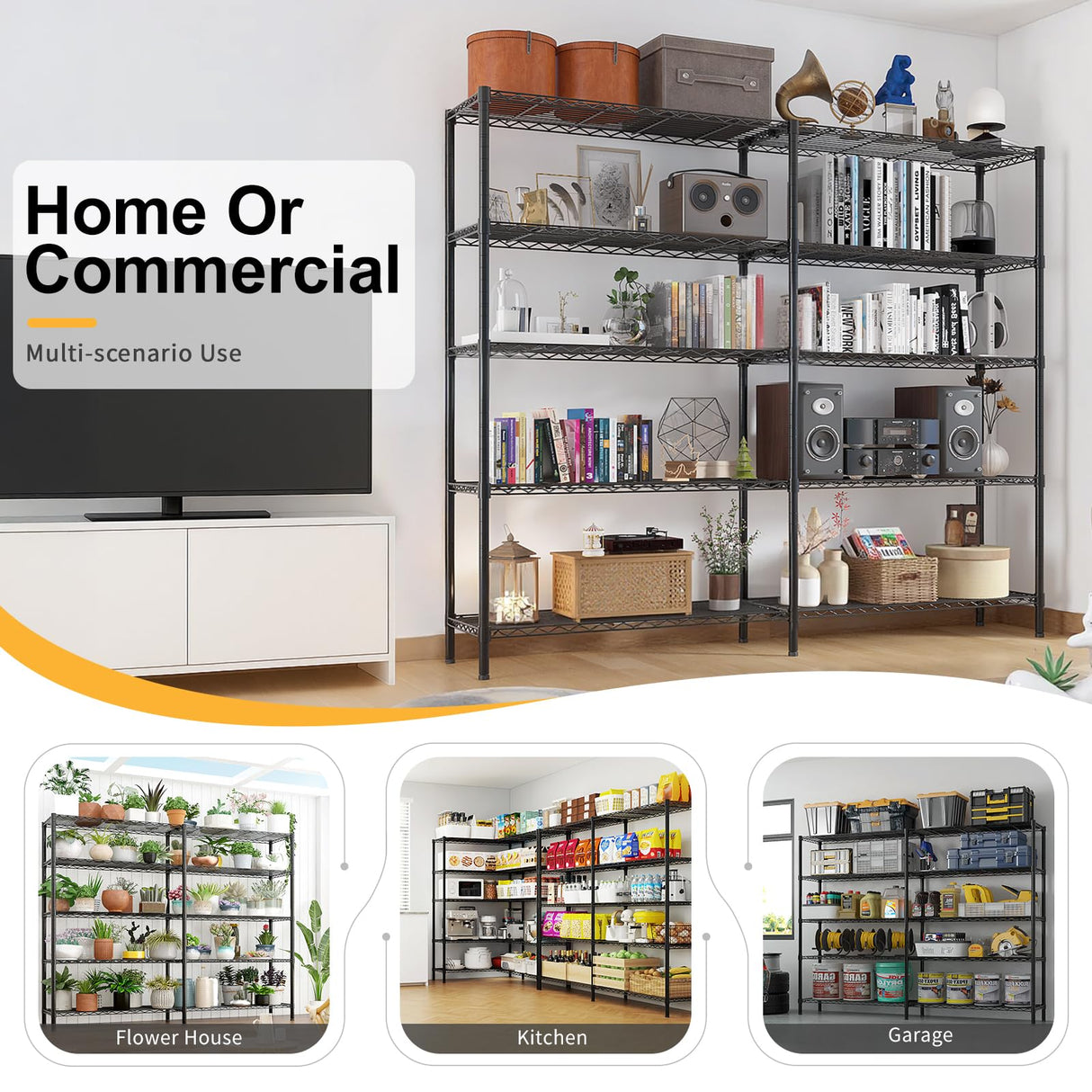 Karl home Storage Shelves 5 Tier Adjustable Garage Storage Shelving, Double Row, Powder Coated Black, Flexible Layer Spacing, for Retail & Exhibition, 70×16×71 inches Karl home