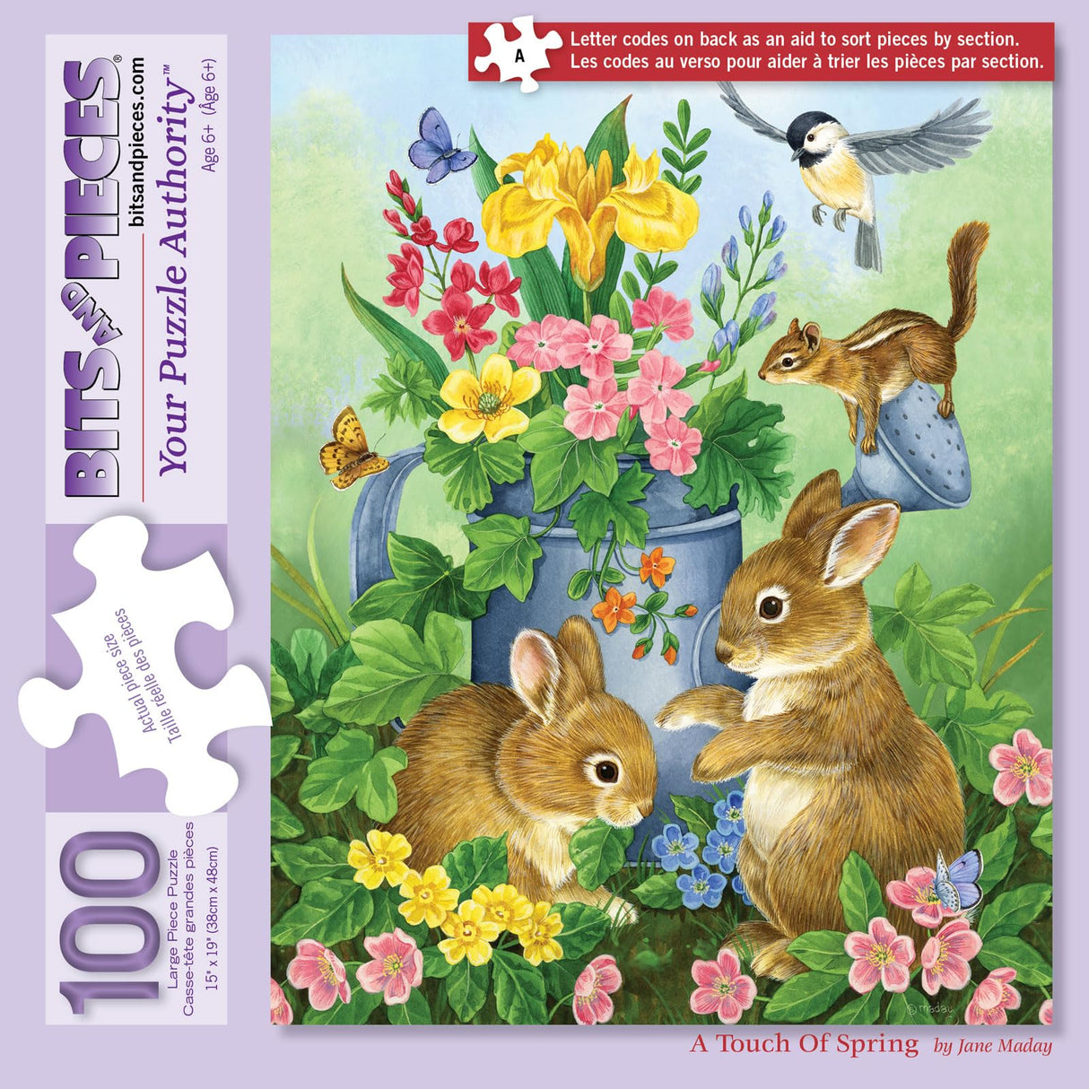 Bits and Pieces - 100 Piece Jigsaw Puzzle - A Touch of Spring by Artist Jane Maday - Cute Bunnies - 100 pc Jigsaw Bits and Pieces