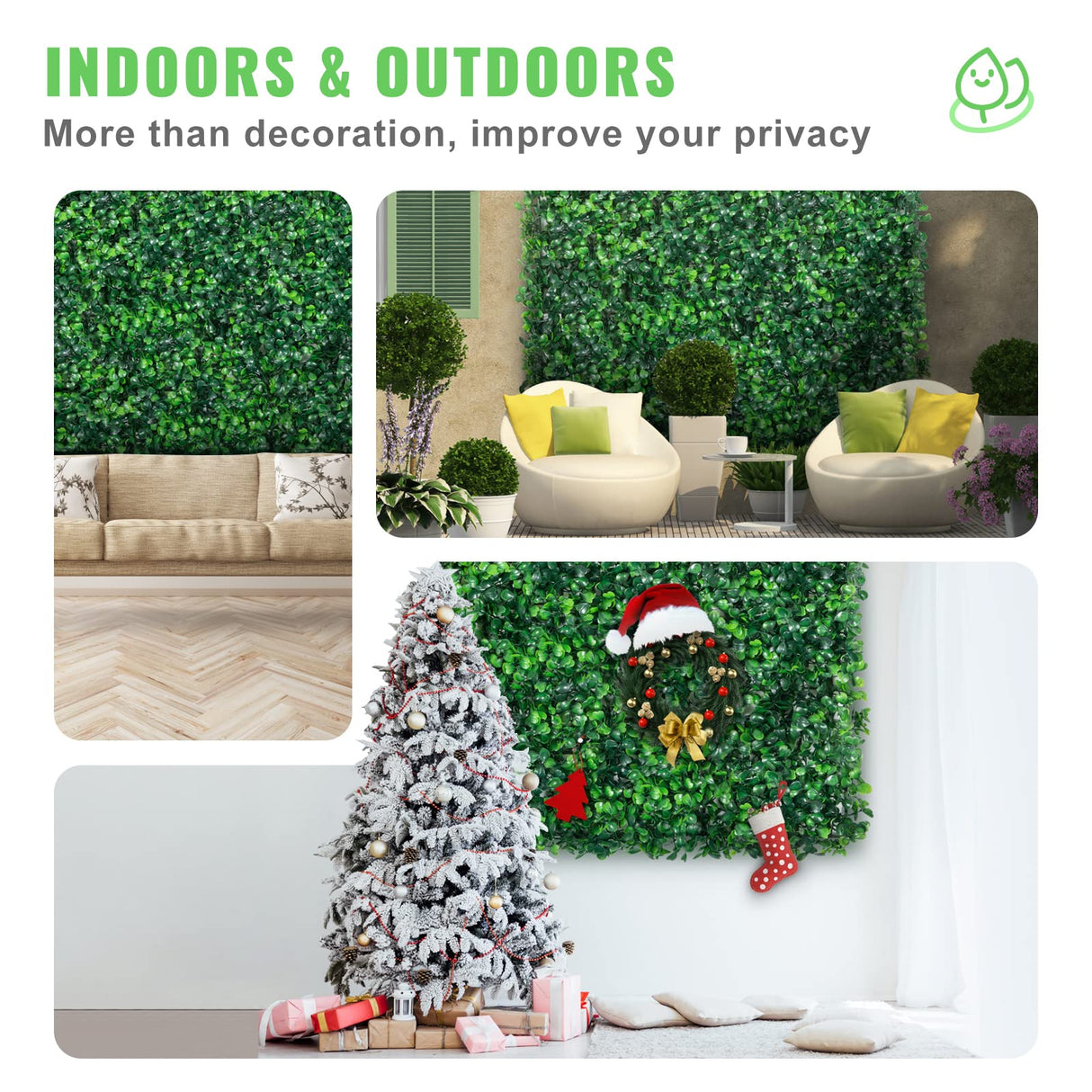 VEVOR 24PCS 20"x20" Artificial Boxwood Panels,Boxwood Hedge Wall Panels,Artificial Grass Backdrop Wall 1.6", Privacy Hedge Screen UV Protected for Outdoor Indoor Garden Fence Backyard VEVOR