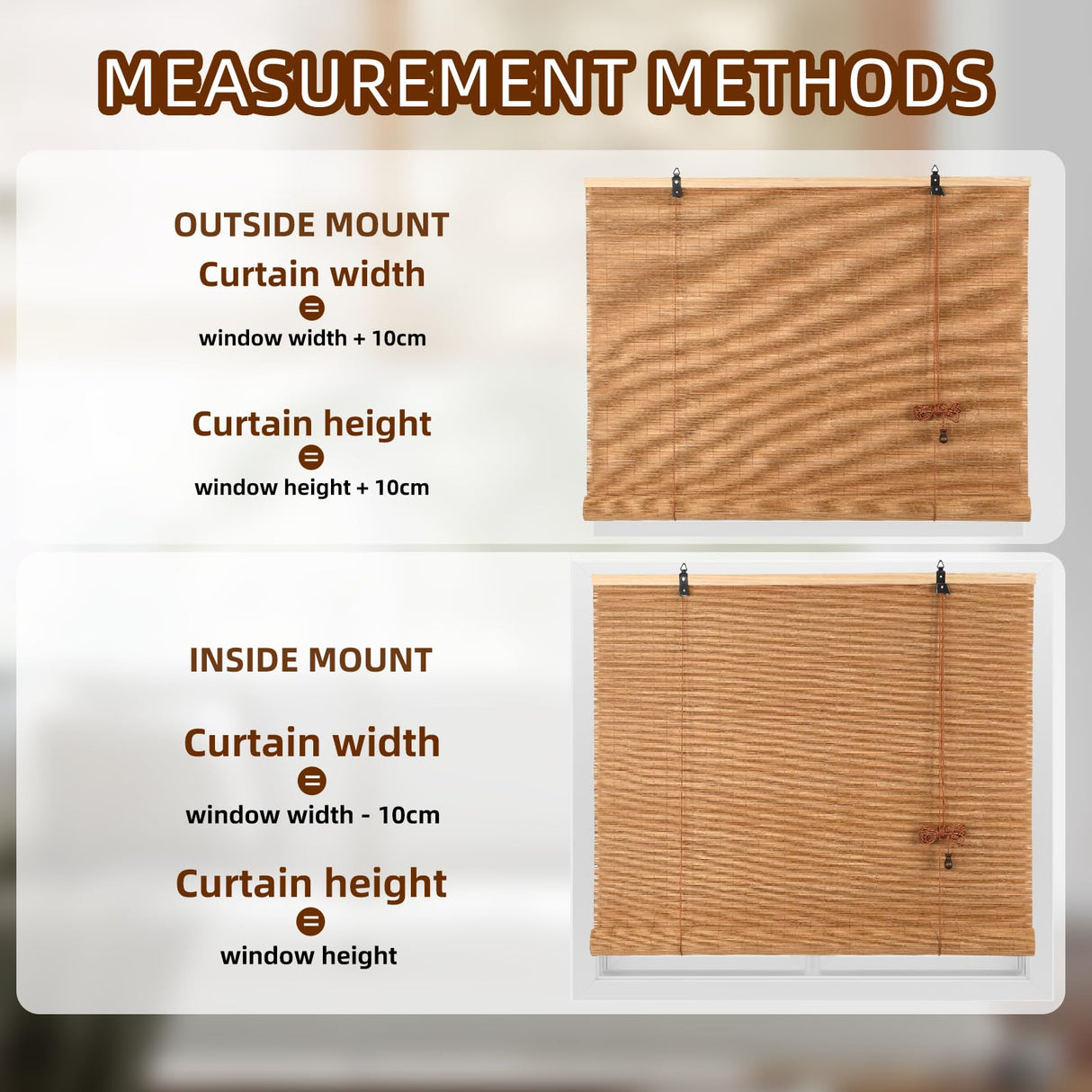 CSBWDLT Bamboo Roller Blinds Shades, Vertical Lifting and Breathable Waterproof Design, Sun Shade and Ventilation, Easy Installation,48" Wx72 H CSBWDLT