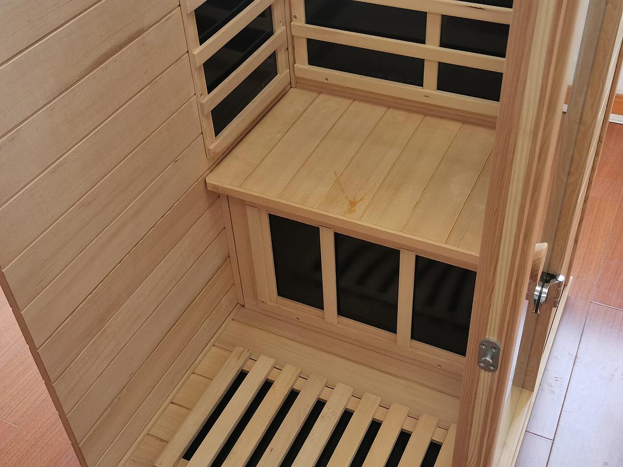 HFYee Infrared Sauna Home Sauna Box 1 Person Far Infrared Indoor Sauna Hemlock Mini Single Person Sauna for Home with LCD Display & Bluetooth on The Left of The Indoor Sauna Room, Natural HFYee