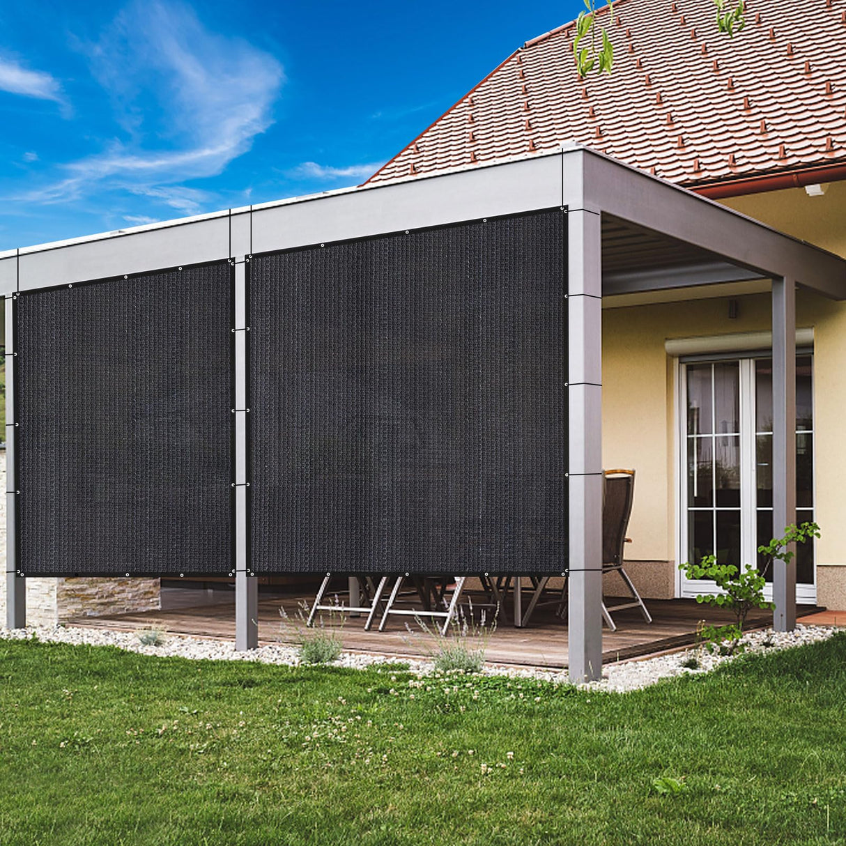 VICLLAX 90% Shade Fabric Sun Shade Cloth Privacy Screen with Grommets for Patio Garden Pergola Cover Canopy 16x20 FT, Black VICLLAX