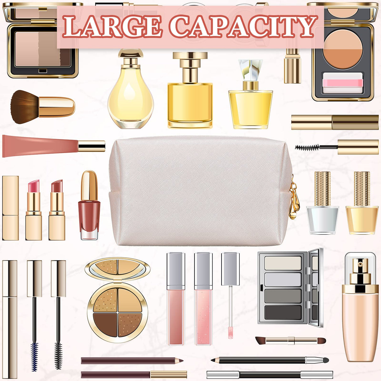 Kigeli 15 Pcs Aesthetics Makeup Bag PU Leather Cosmetic Bag Makeup Pouch Bulk Plain Cosmetic Pouch Waterproof Toiletry Bag for Christmas Party Gift Travel Cosmetic Organizer for Women (Ivory White) Kigeli