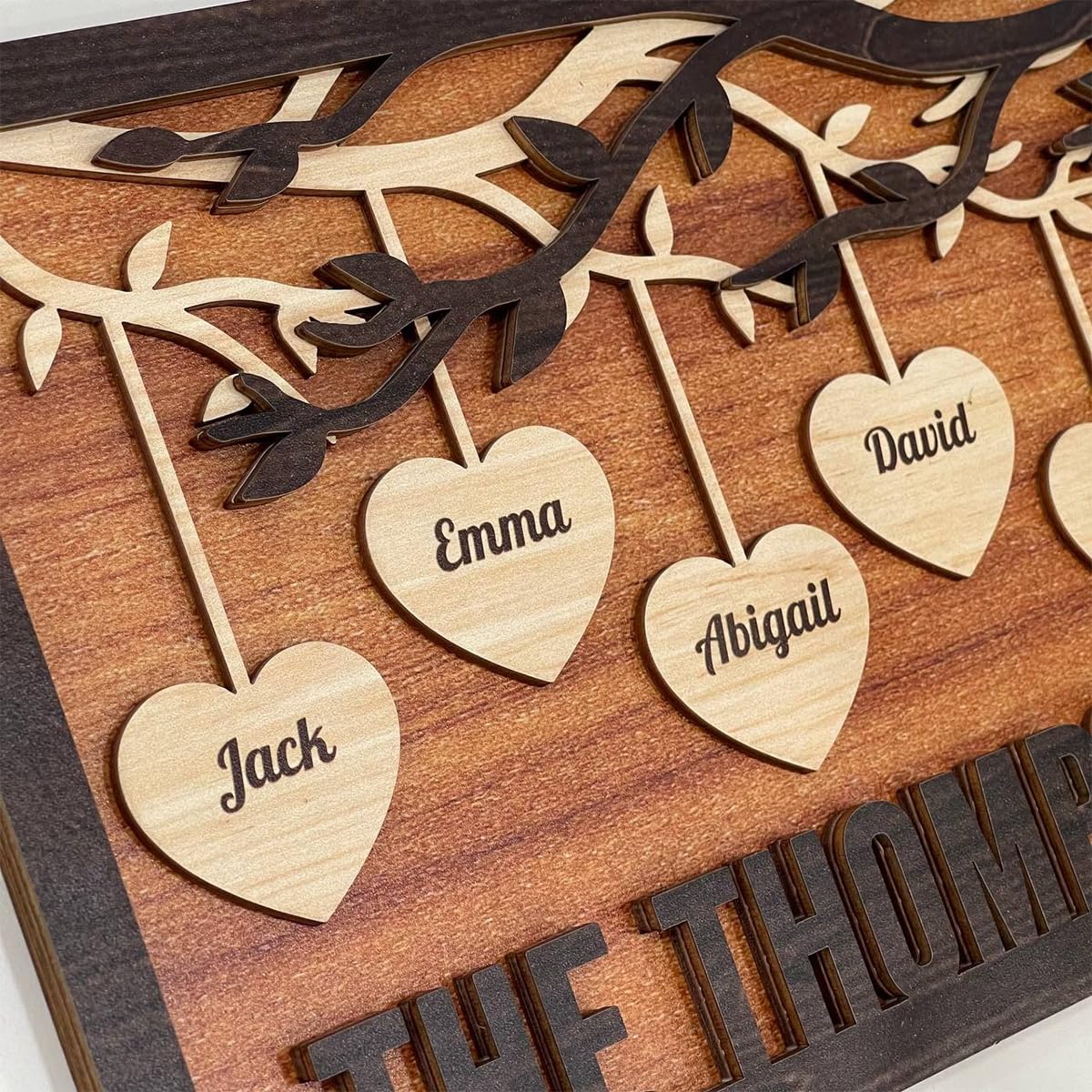 Personalized Family Tree Sign, Custom Name Wooden Family Tree Frame, Engraved Family Names Desk Plaque, Gifts for Anniversary Christmas Thanksgiving Housewarming SANDJEST