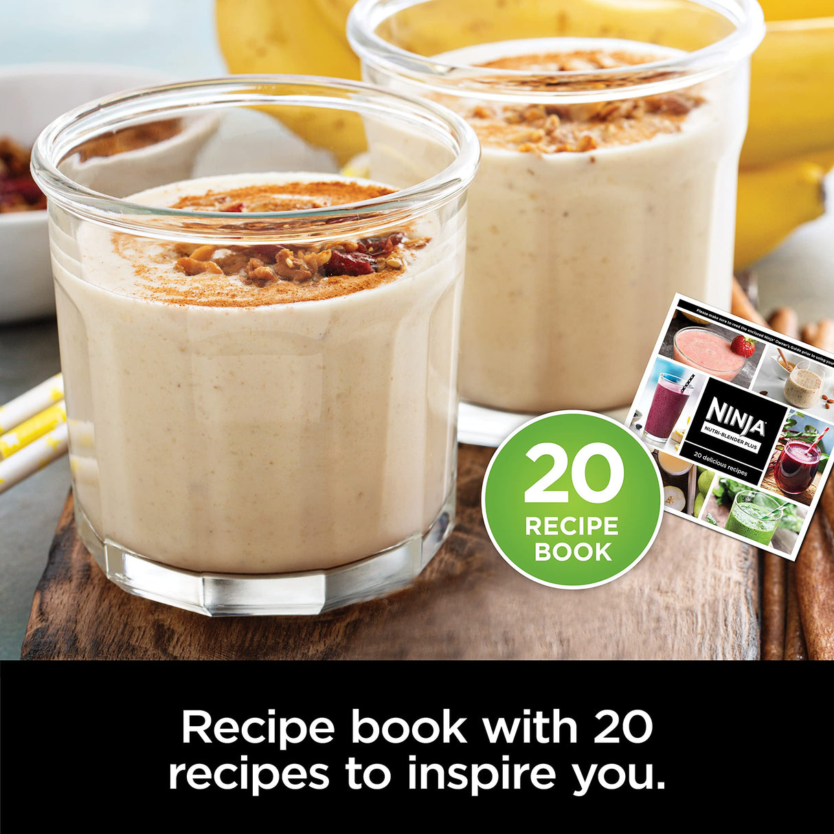 Ninja BN301 Nutri-Blender Plus Compact Personal Blender, 900-Peak-Watt Motor, Frozen Drinks, Smoothies, Sauces & More, (3) 20 oz. To-Go Cups, (2) Spout-Lids (1) Storage-Lid, Dishwasher Safe, Silver Ninja