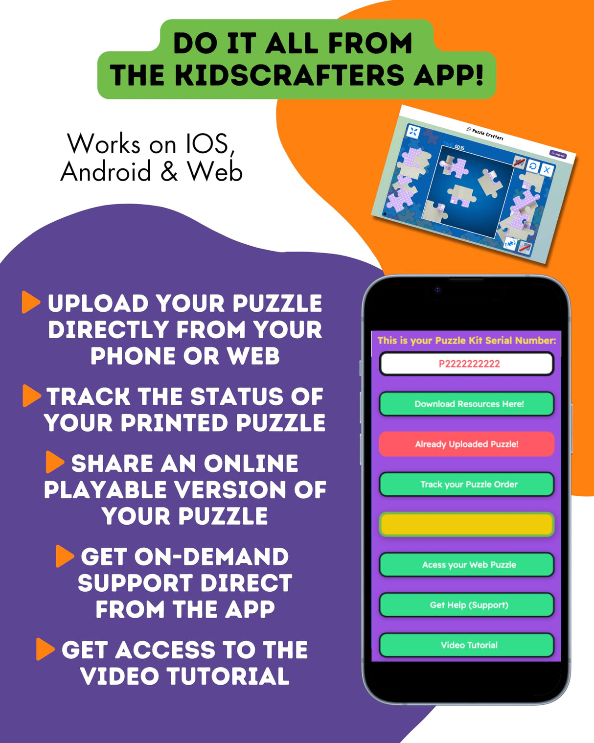 PuzzleCrafters Puzzle Making Kit for Kids - Create Your Personalized Custom Printed Puzzles from Photo's or Hand-Drawn Art - Great Gift for Creative Kids - 30, 100, 250, 500, or 1000 Jigsaw Pieces Make It At Home