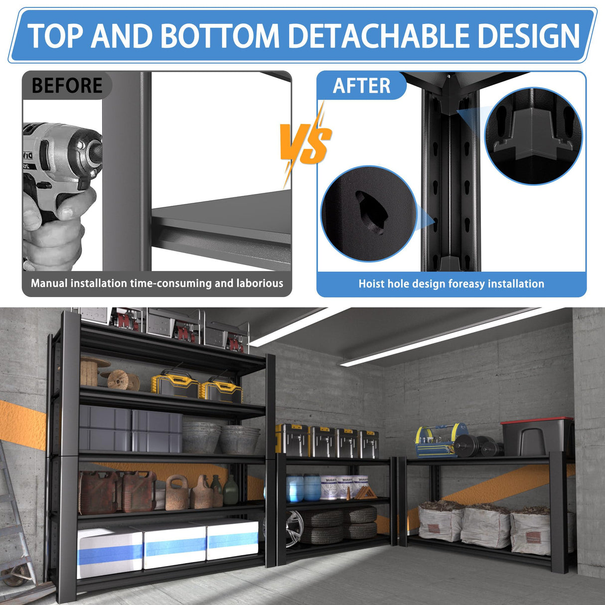 Nexvrtau 5-Tier Garage Shelving Heavy Duty, 3000 LBS Capacity Metal Storage Rack 76" H x 60" W x 24" D, Adjustable Shelves Unit for Garage, Warehouse, Basement, Pantry, Workshop.2 Pack Nexvrtau