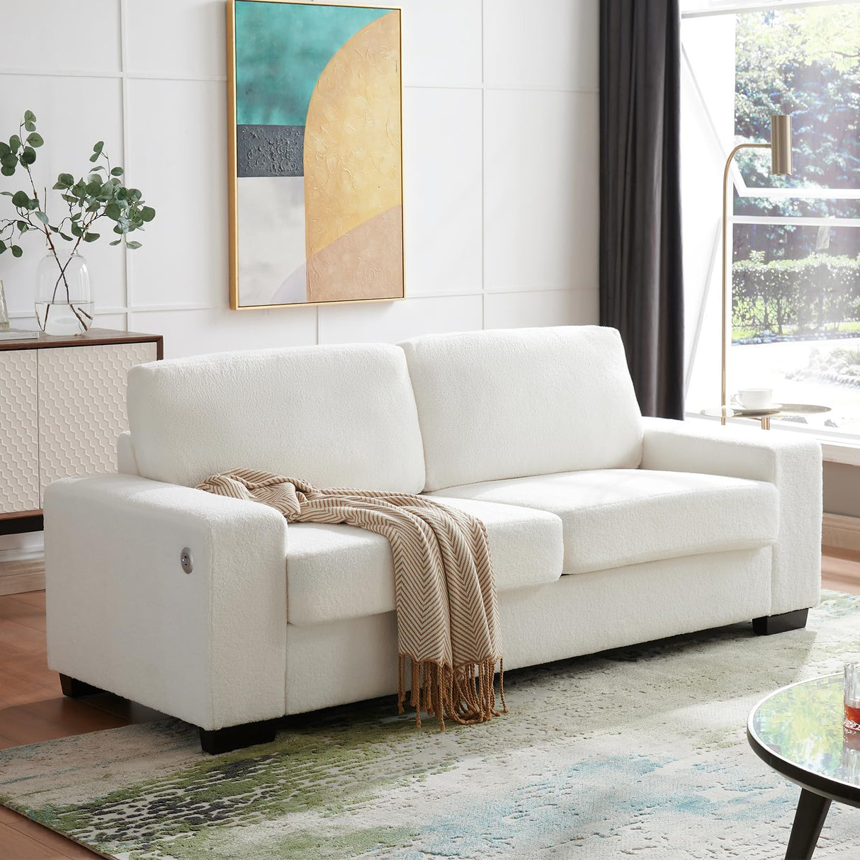 FiveWillowise 79" Loveseat Sofa for Living Room, Modern Comfy Couch with Charging Ports and Solid Wood Legs, Small Couch Sofa for Small Space,Apartment,Bedroom,Livingroom,White FiveWillowise