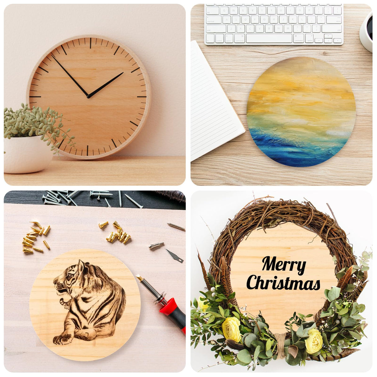 4 Pack 12 inch Round Wooden Plaque, 3/4 Inch Thick Unfinished Wooden Circle Plaque, Natural Pine Wood Coaster Base for Craft Projects, Sign, Painting, Woodcarving, Engraving PONGJA