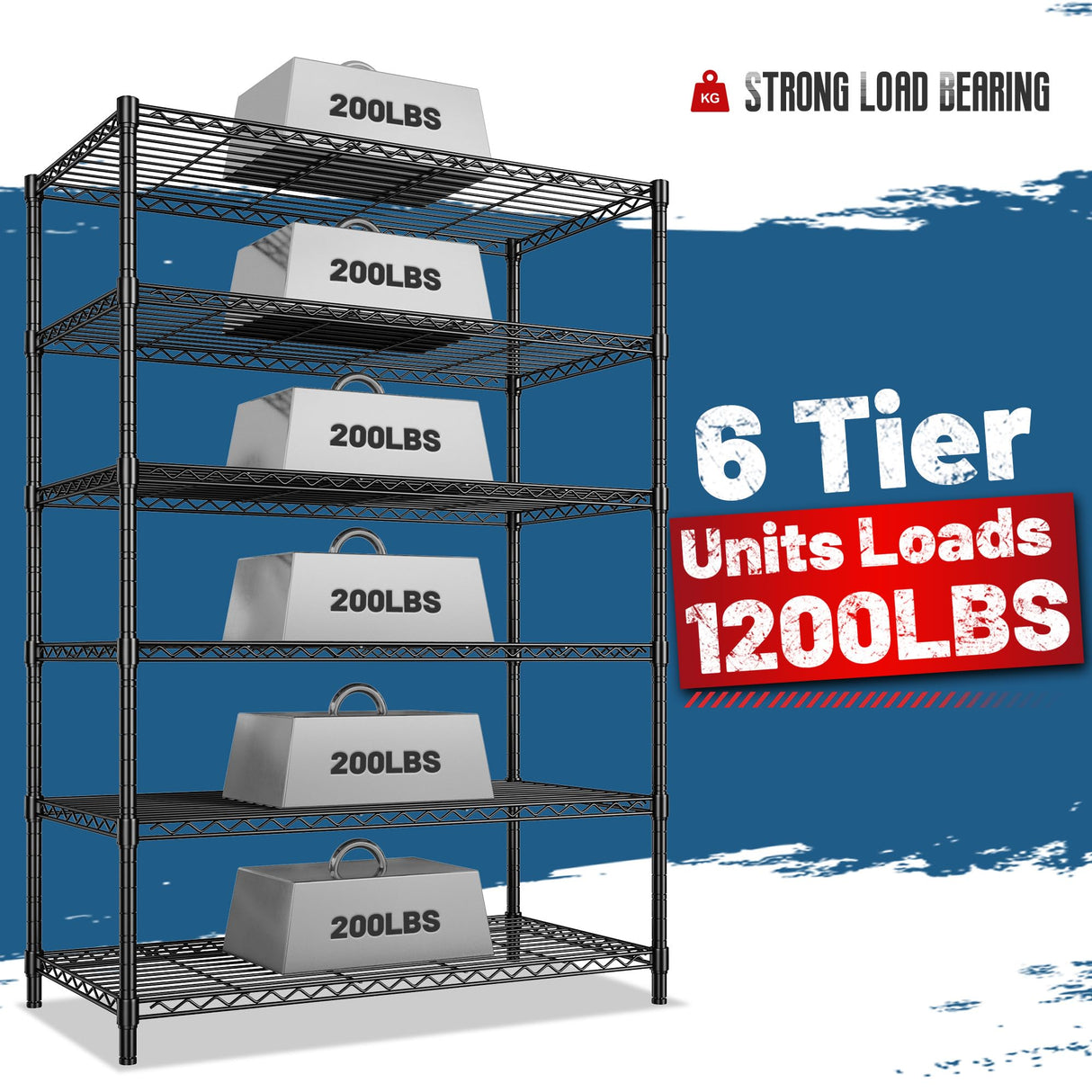 DurayLoly 6 Tier Storage Shelves 75H Adjustable Metal Shelving Rack, 1200LBS Wire Shelving Rack for Storage Unit, Metal Shelves for Pantry Shelves, Garage, Kitchen, 75" Hx 36" Wx 18" D DurayLoly