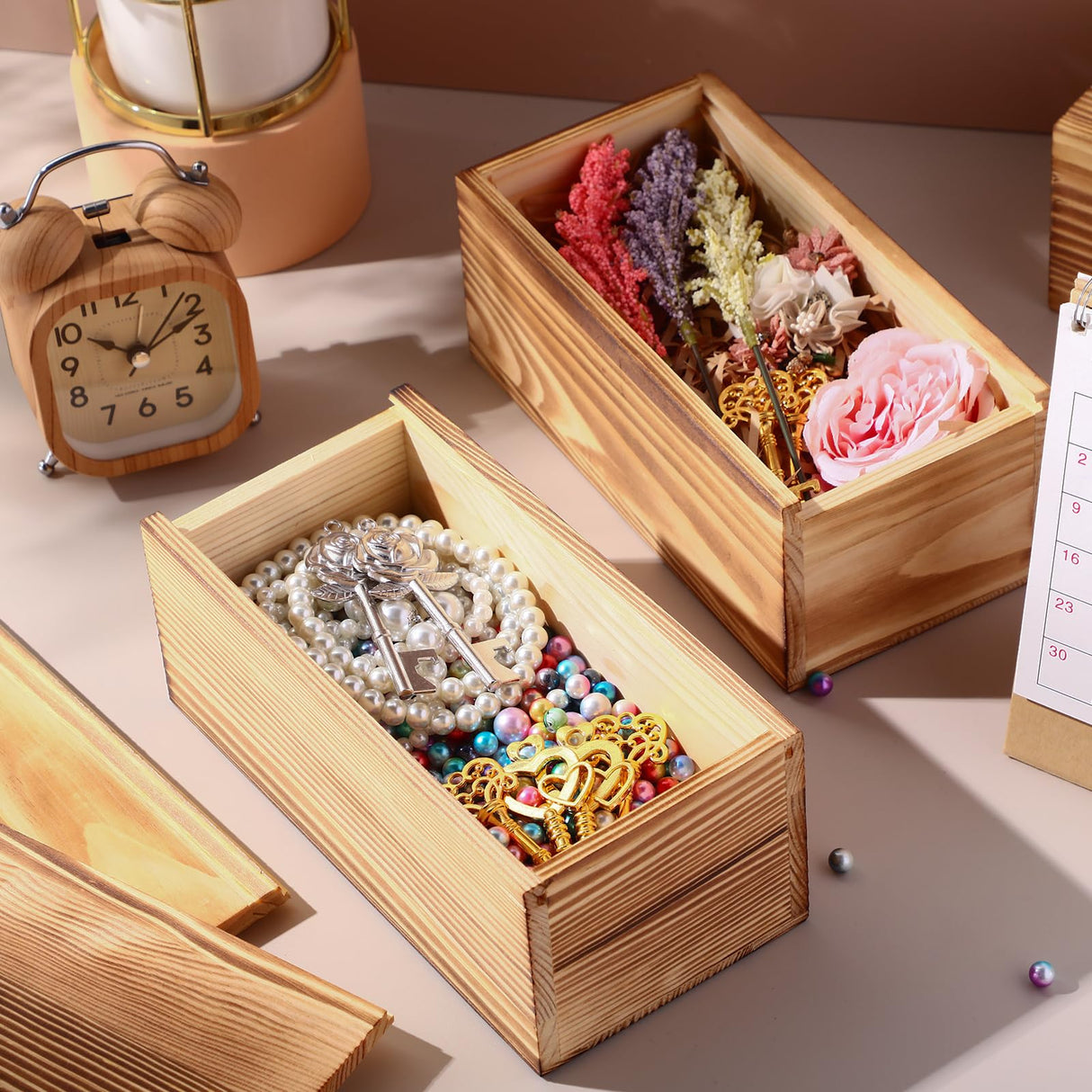 Suzile 6 Pcs Unfinished Wood Boxes, 8 x 4 x 3.15 Inch Small Wooden Box with Lid Wood Craft Box Small Rectangle Wooden Crates for DIY Birthday Party Favor Gift Supplies(Dark Brown) Suzile