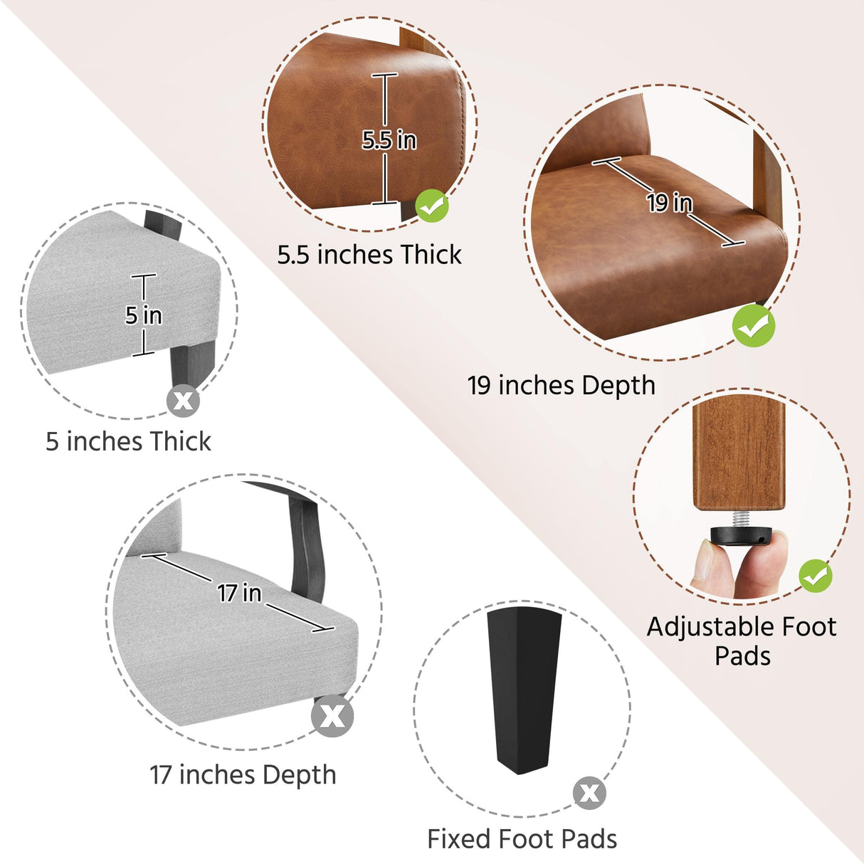 Yaheetech PU Leather Accent Chair, Mid-Century Modern Armchair with Solid Wood Legs, Reading Leisure Chair with High Back for Living Room Bedroom Waiting Room, Light Brown Yaheetech