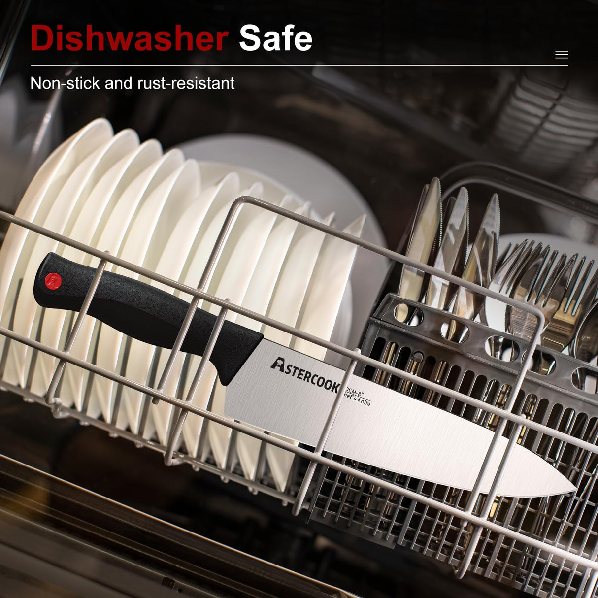 Astercook Knife Set, 15 Pieces Kitchen knives Set with Built-in Sharpener, High Carbon German Stainless Steel Chef Knife Block Sets, Sharp & Rust Resistant Dishwasher Safe, Black Astercook