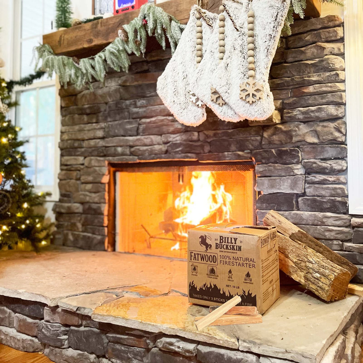 10 lbs. Fatwood Fire Starter Sticks, Perfect Fire Starters for Fire Pit, Campfires, Fireplaces, Bonfires, BBQ & Wood Stoves, Easy to Start a Fire with Just 2 Sticks, Camping Essentials (10 Pound Box) BILLY BUCKSKIN HOME & BEAUTY