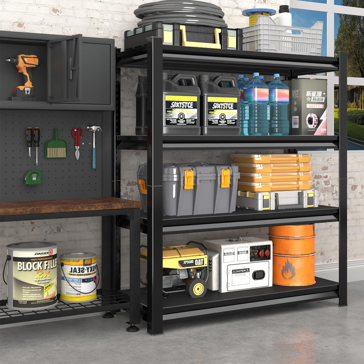 SDXYSTCE 48" W Garage Shelving Heavy Duty, 2000 Lbs Loads Garage Storage Shelves Heavy Duty, Metal Shelving Units and Storage Racks, Industrial Utility Shelf,48" Wx16 Dx63 H, Black SDXYSTCE