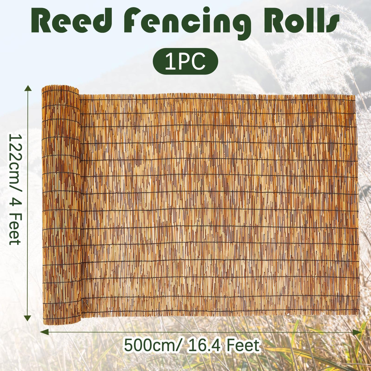 Barydat 1 Pcs 4 x 16.4 ft Bamboo Privacy Screen, Reed Fence Roller Patio Decorative Fences Reed Screen Curtain for Garden Backyard Patio Balconies Barydat