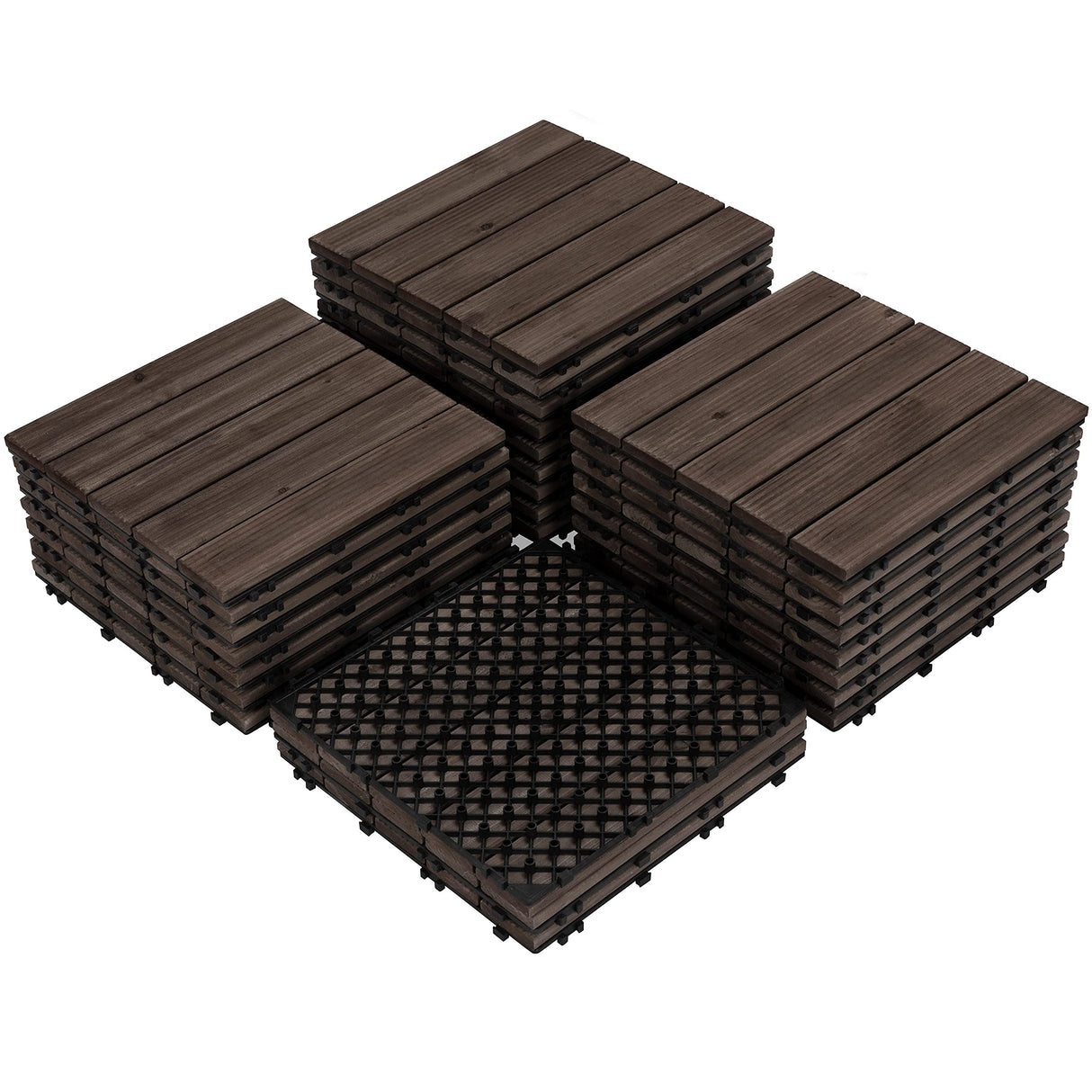 Topeakmart 27PCS Wood Flooring Tiles Interlocking Patio Deck Tiles Blocks Indoor Outdoor Solid Wood 12 x 12in Dark Brown Topeakmart