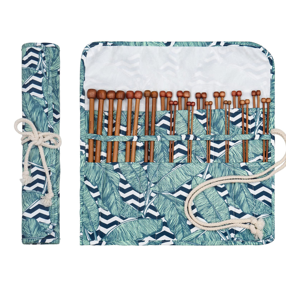 Aeelike Bamboo Knitting Needles 18 Pairs Knitting Needles Set - 10 Inches Wooden Knitting Needle Single Point Knitting Needles with Roll Bag - Portable Knitting Needle Set for Beginners (2mm - 10mm) Aeelike