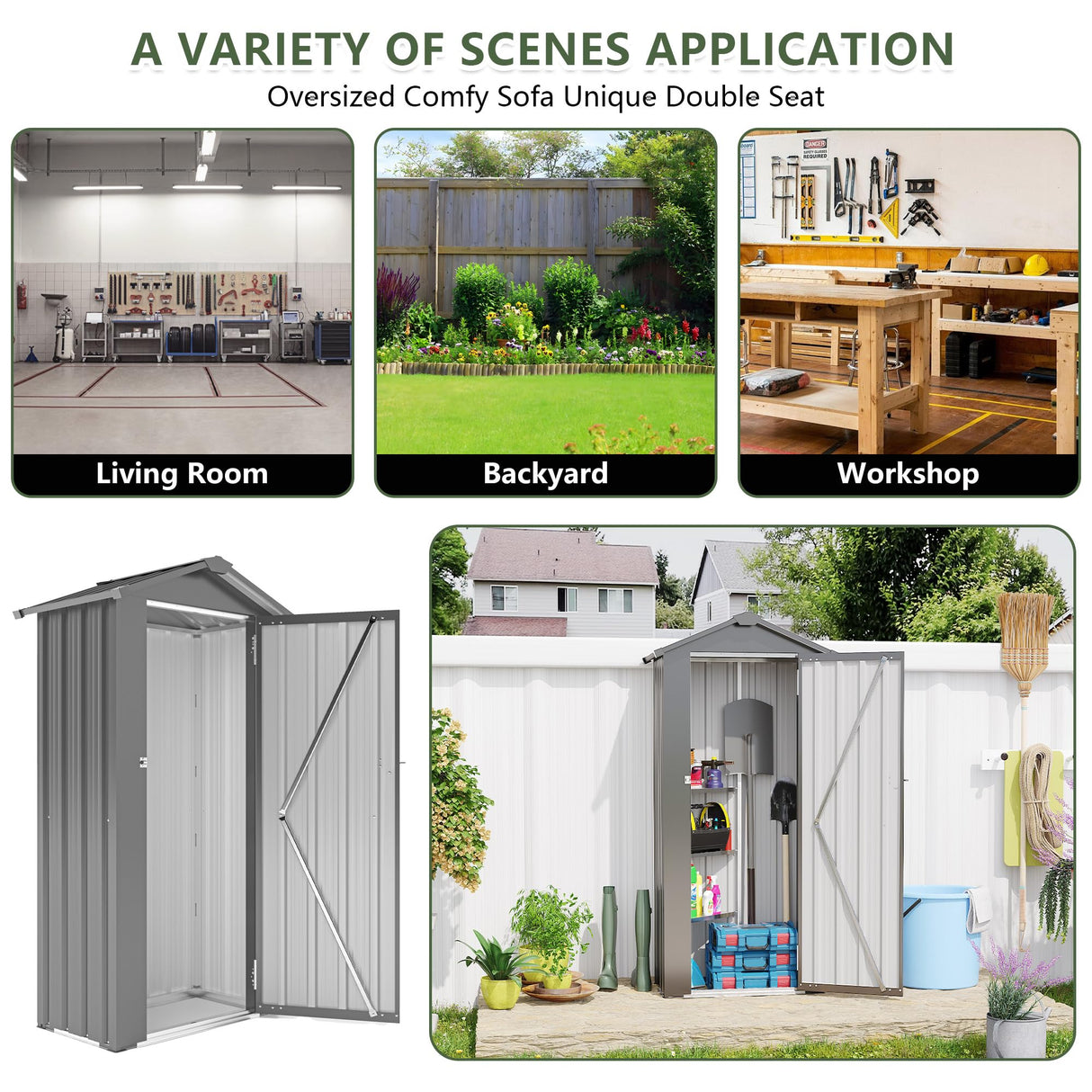 KEIKI Outdoor Storage Shed, 69.7''x16.9''x29.5'' Metal Tool Shed with Sloping Roof & Lockable Door, Small Shed, Top Tall Vertical Tool Cabinet for Backyard Garden Patio Lawn, Black KEIKI