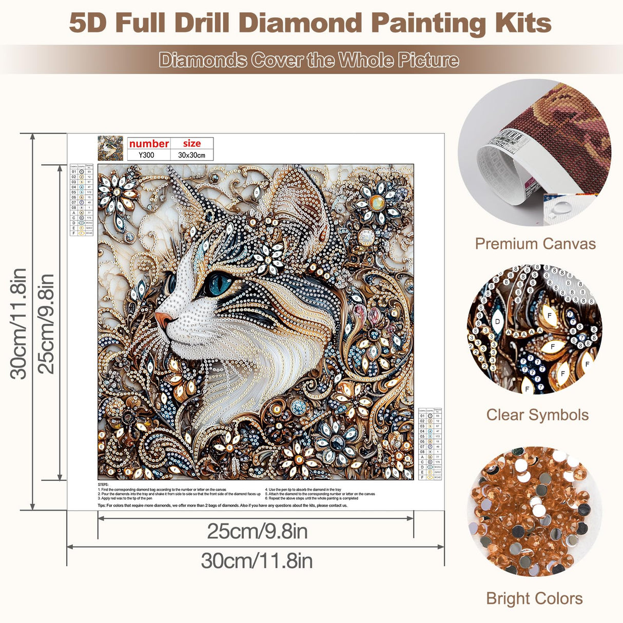 MEIYUDA Cat Diamond Painting Kits for Adults, 5D Flower Cat Special Shape Diamond Art Kits for Adult Beginners, DIY Diamond Art Crystal Rhinestones for Home Walls Decor 12x12inch MEIYUDA
