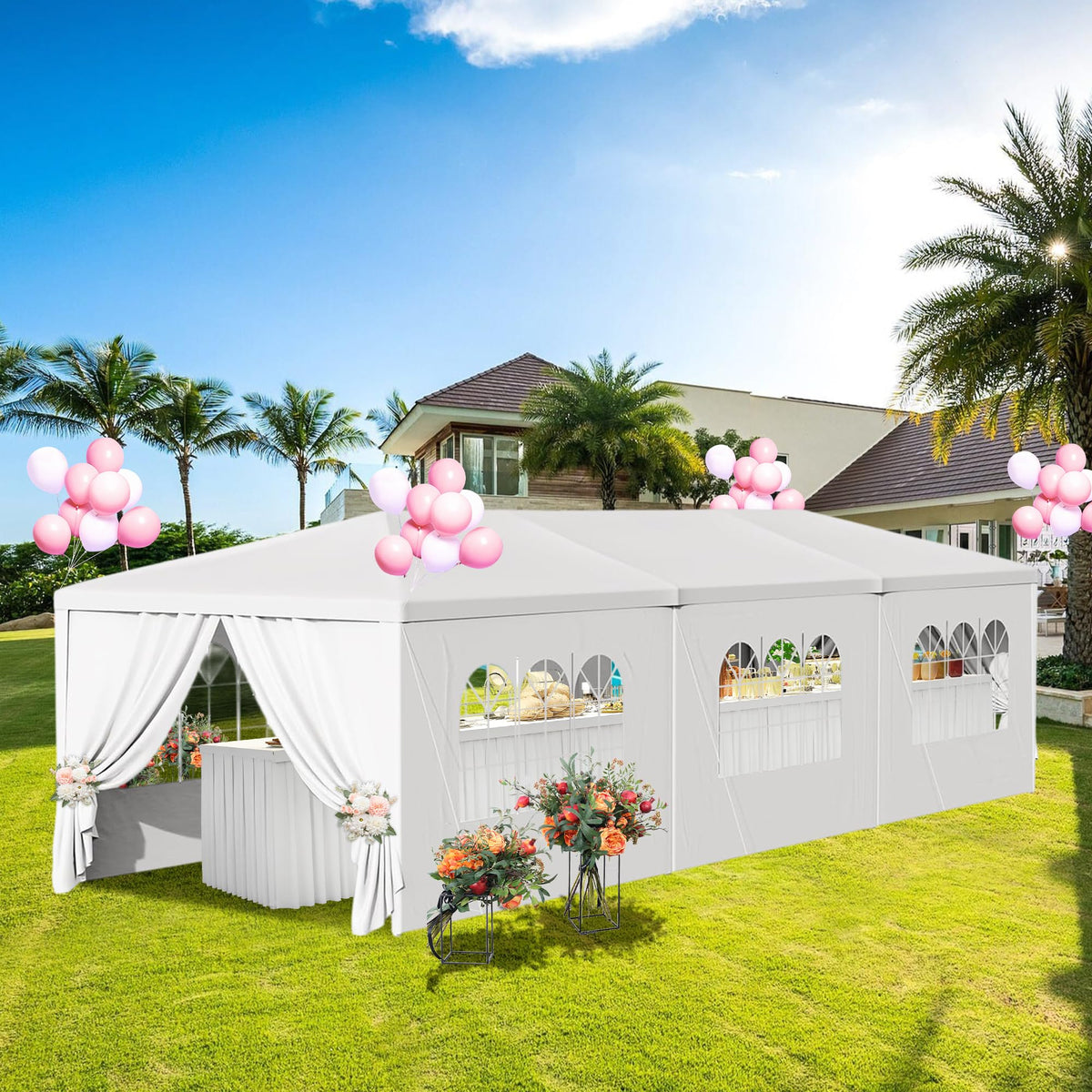 10' x 30' Outdoor Canopy Tents with 8 Detachable Sidewalls, White Pati ...