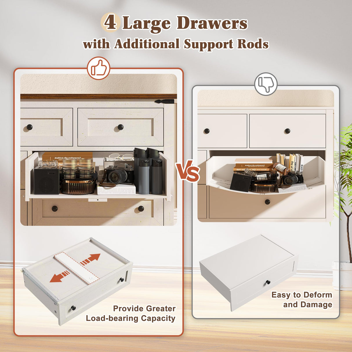 EnHomee Dresser for Bedroom Wood Dresser with 7 Drawers White Dresser with Smooth Metal Rail Long Dressers & Chests of Drawers Farmhouse Dresser for Bedroom Dresser TV Stand, Closet, Antique White EnHomee