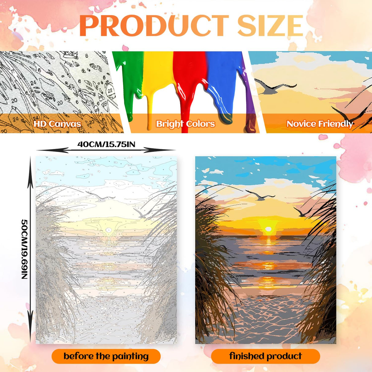 NPCSWXQ Paint by Numbers Kit for Adults Beginners, Beach Sunset Oil Acrylic Painting Crafts Number Artist Paint Kit for Home Wall Bedroom Study or Office Decor Gift 16x20Inch NPCSWXQ