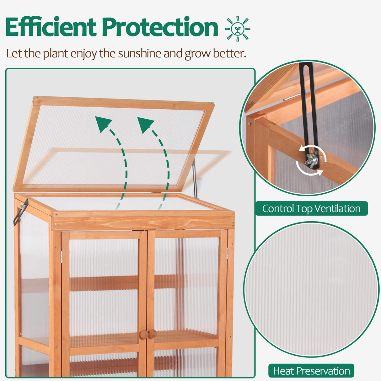 MCombo Greenhouse Wooden Cold Frame Greenhouse, Garden Portable Mini Greenhouse Cabinet, Raised Flower Planter Shelf Protection for Outdoor Indoor MCombo
