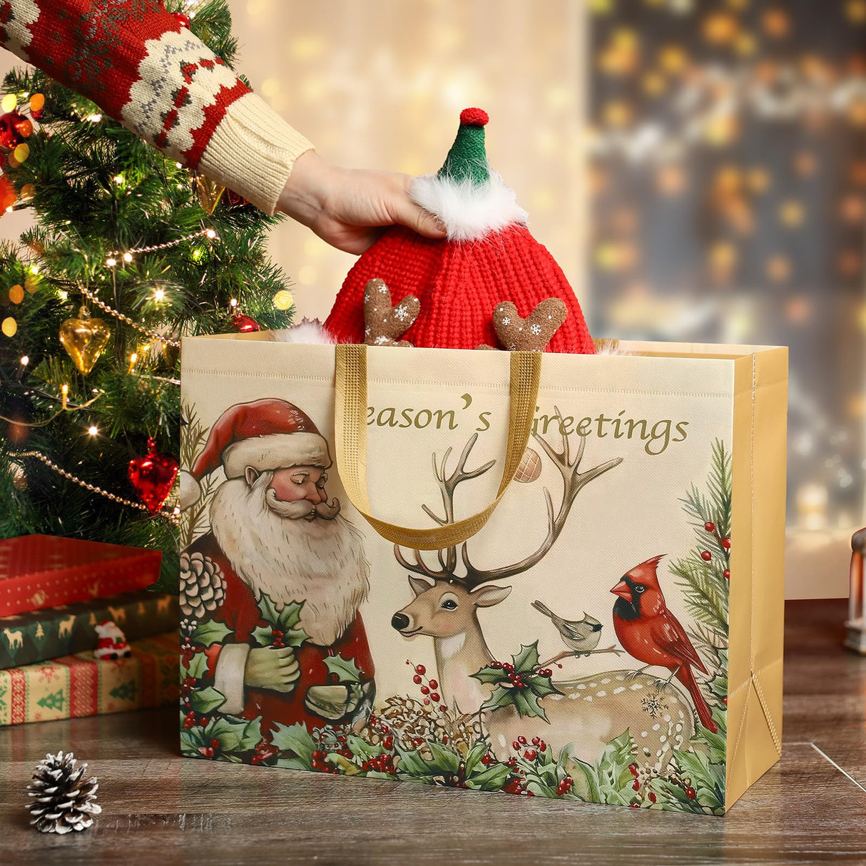 STYPOP 12 Pack 17" Extra Large Christmas Gift Bags, Reusable Non-Woven Christmas Tote Bags with Handles, Perfect for Gift Wrap/Party Favor Supplies, 16.9 * 12.6 * 6.8" STYPOP
