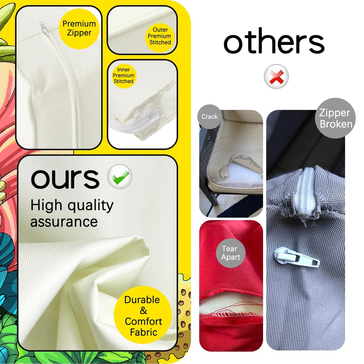 ClawsCover 13Pack Outdoor Seat and Back Cushions Replacement Covers Fit for 7Pieces Wicker Rattan Patio Furniture Set Sectional Couch with Dining Table and Ottoman,Cream-Include Cover Only ClawsCover