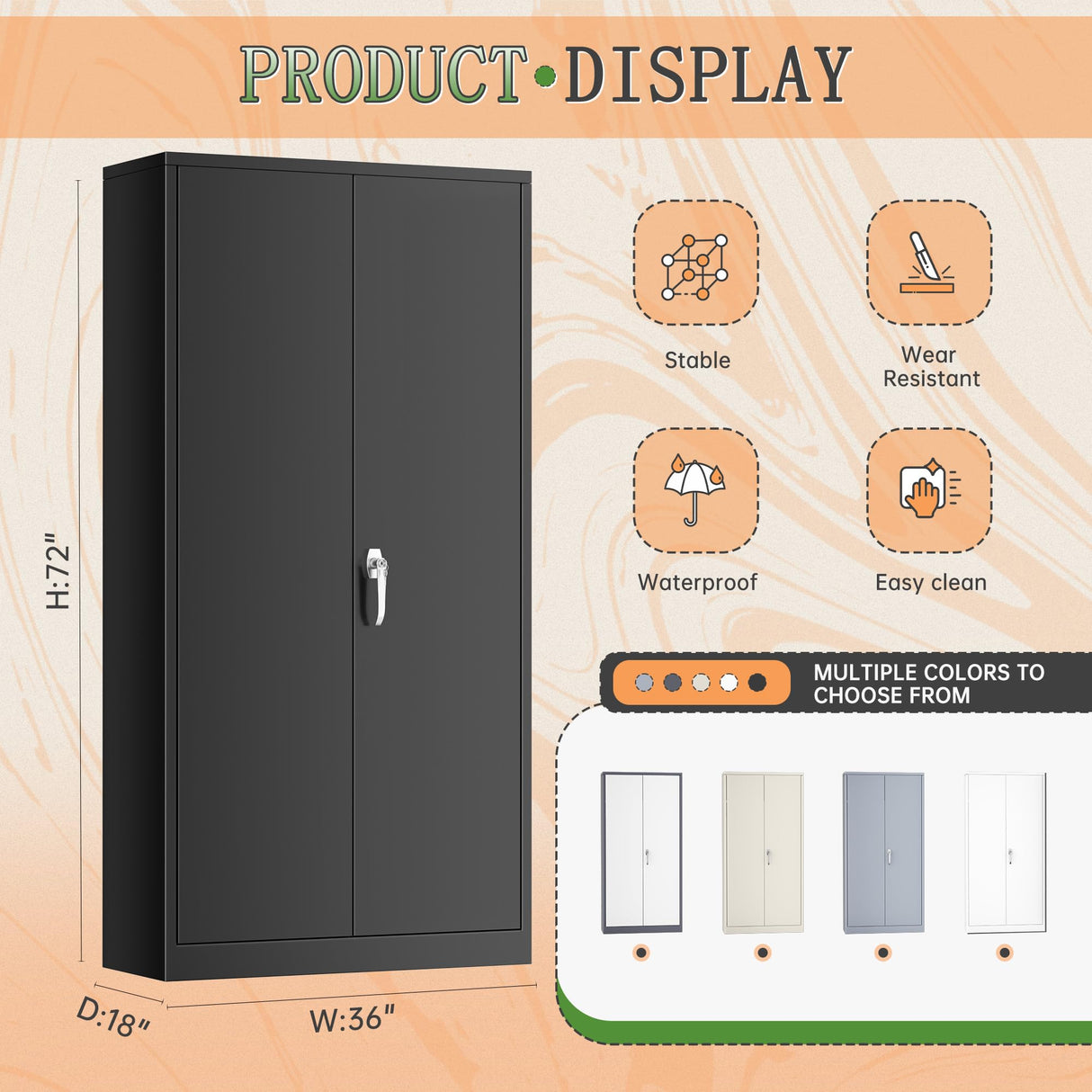 Greenvelly Metal Wardrobe Cabinet with Locking Doors, 72"H Black Metal Wardrobe Closet with Hanging Rods and Adjustable Shelves, Clothing Storage Closet for Home, Office, Employee, Gym (18" D x 36” W) Greenvelly