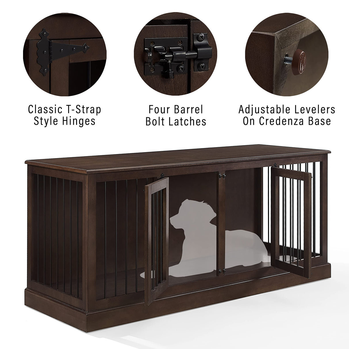 Crosley Furniture Winslow Medium Credenza Dog Crate Kennel for Pets, Dark Brown Crosley Furniture