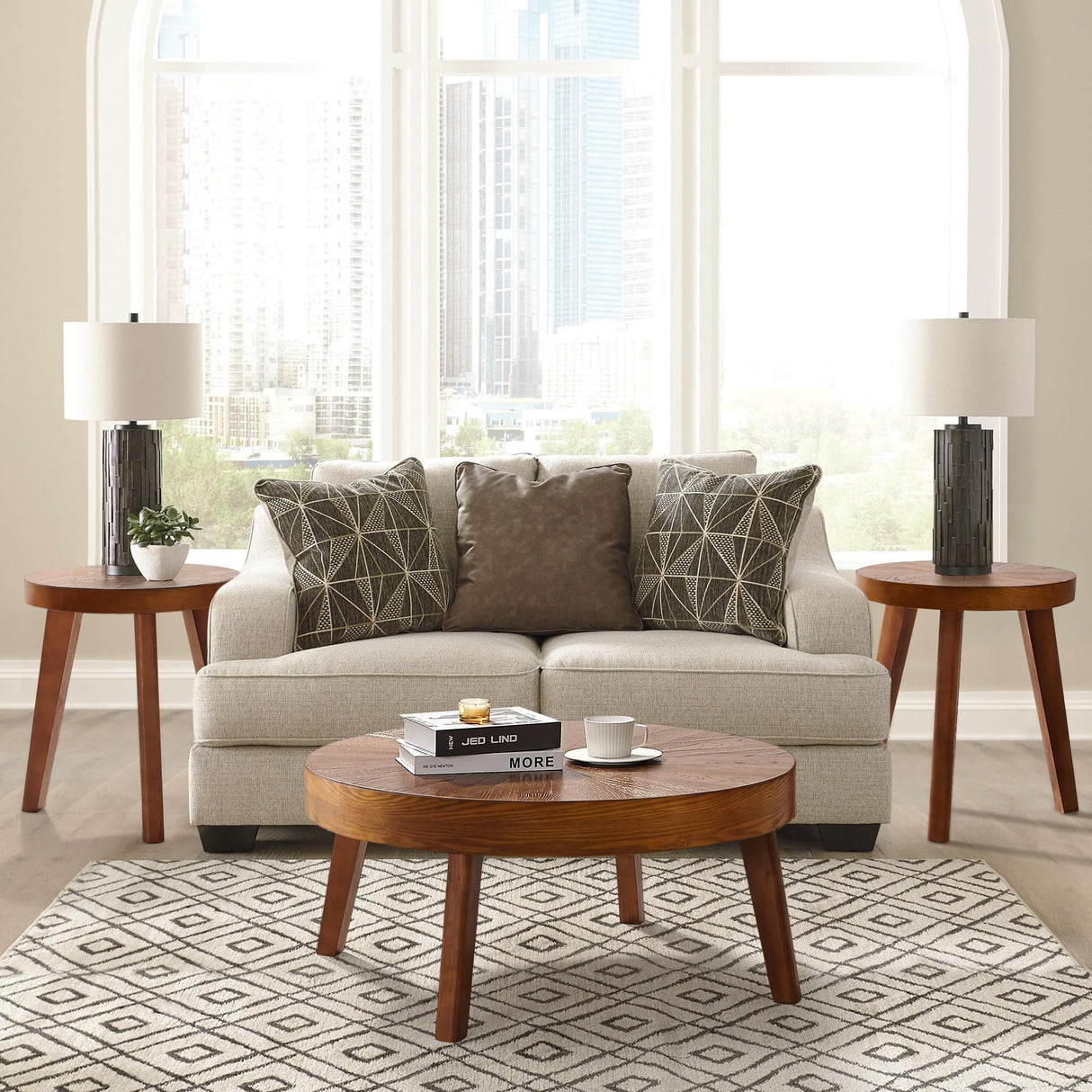 HOKYHOKY Farmhouse Round Coffee Table Set of 3, Boho Sofa Side Nesting Tables End Table Set with Wood Natural Finish for Living Room, Bedroom, Home Office,Brown HOKYHOKY